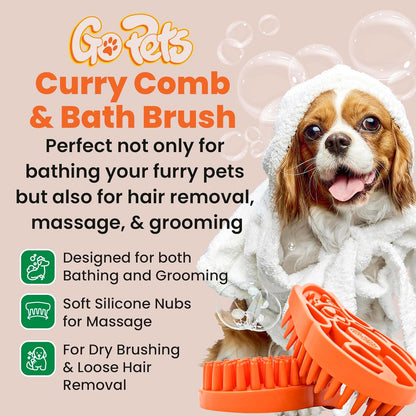GoPets Curry Comb Bath Brush for Cleaning & Grooming, Silicone Shampoo Scrubber for Shedding &