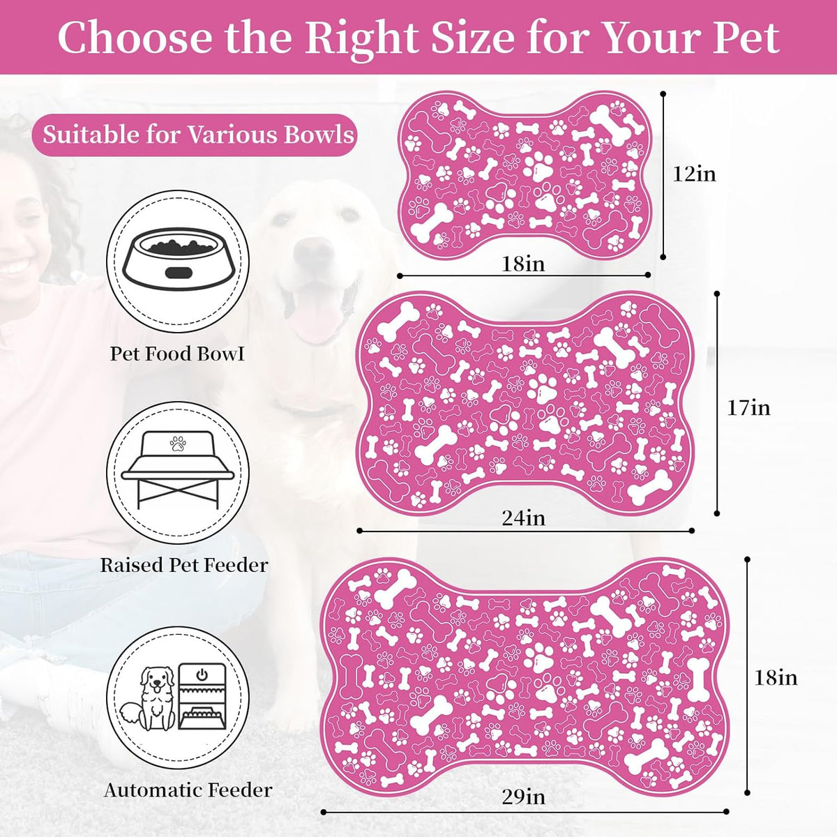 Dog & Cat Food Mat Bone Shaped Pet Feeding Mat Quick Absorb Water Bowl Placemat with Rubber Backing