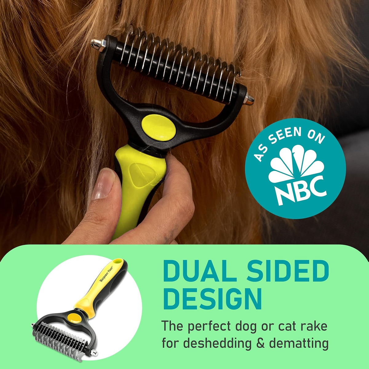 Maxpower Planet Pet Grooming Brush - Double Sided Shedding, Dematting Undercoat Rake for Dogs and