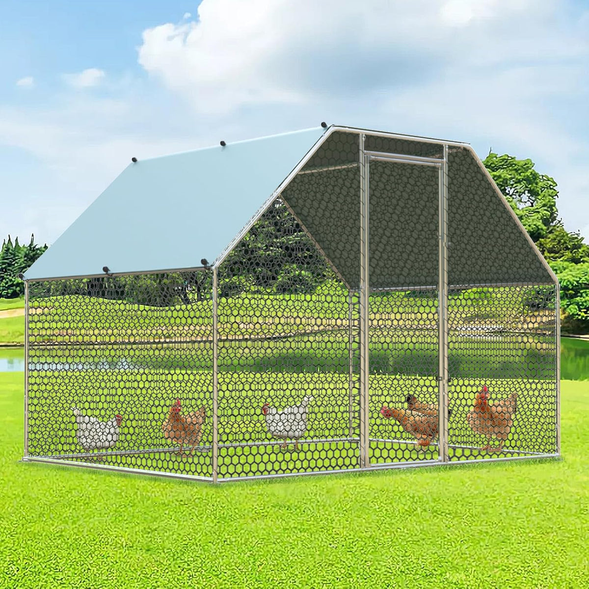 4ever2buy Chicken Runs for Yard with Cover, Large Metal Chicken Run Walk in Metal, Outside Dog