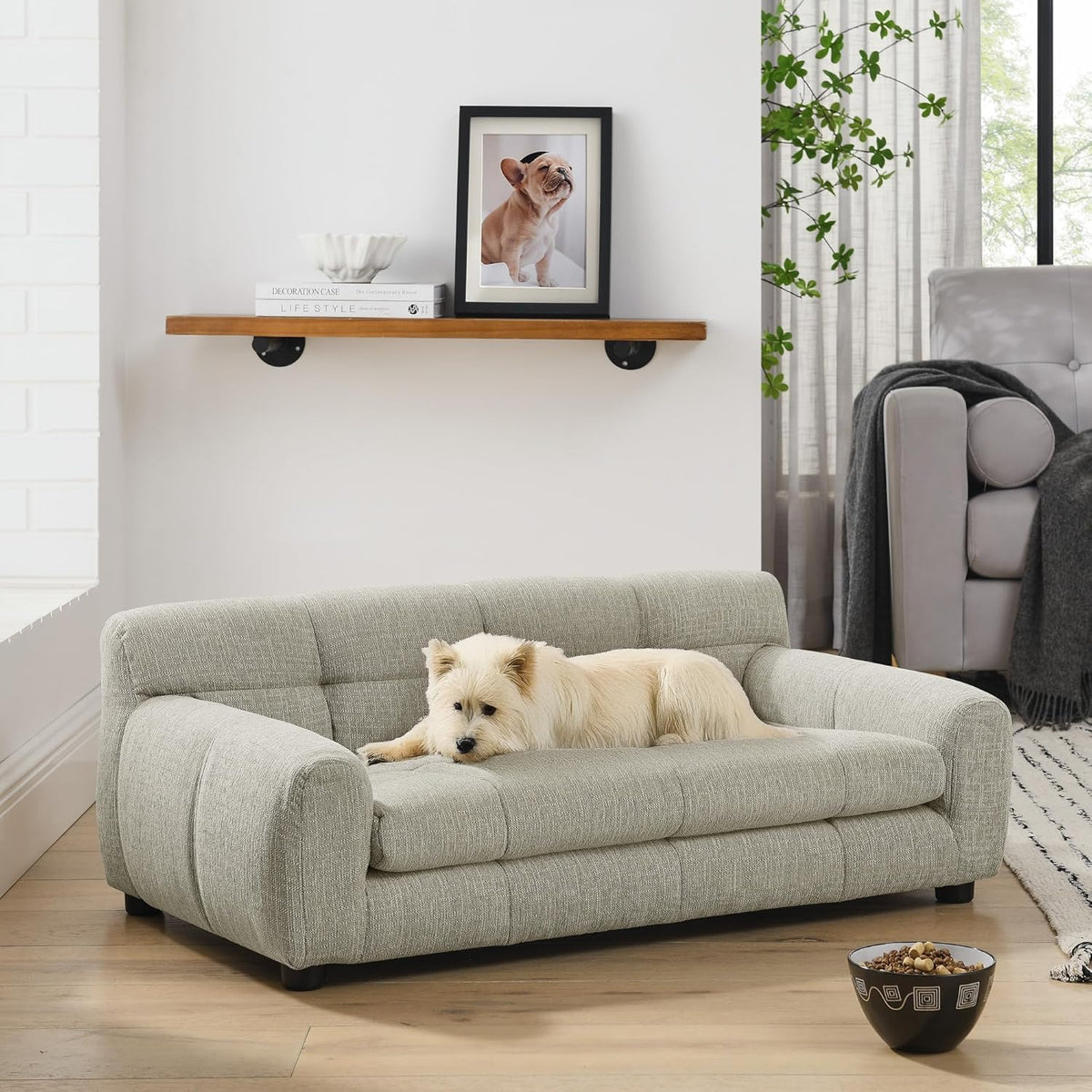 Dog Couch Bed, Mini Sofa for Dogs with Backrest and Armrest, Durable Pet Sofa with Soft Foam