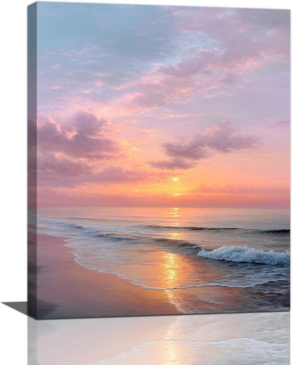 Beach Sunset Wall Art Ocean Coastal Scenery Wall Decor Seascape Picture Canvas Landscape Painting