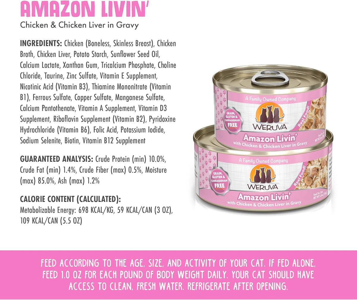 Weruva Classic Cat Food, Amazon Livin' with Chicken Breast & Chicken Liver in Gravy, 5.5oz Can