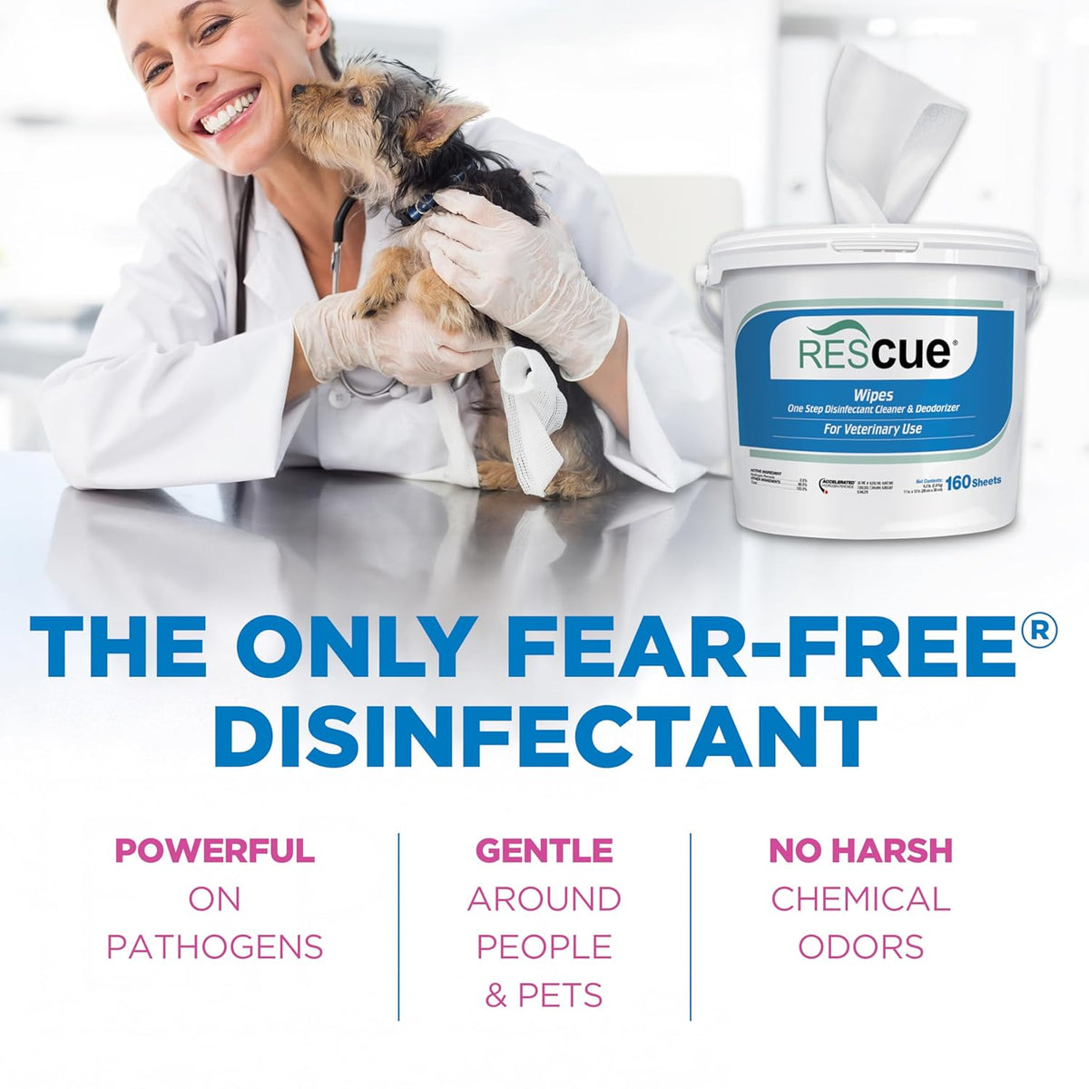 REScue One-Step Disinfectant Cleaner & Deodorizer Wipes for Vet Use – Cleaner for Kennels, Litter
