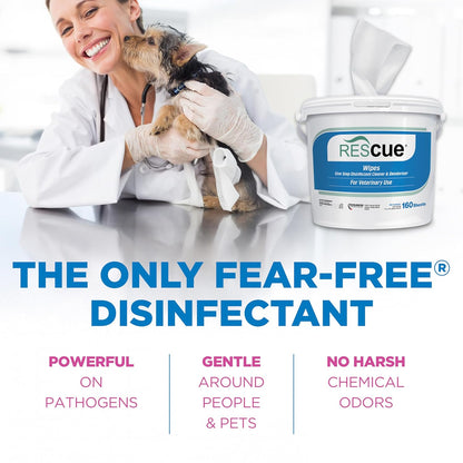 REScue One-Step Disinfectant Cleaner & Deodorizer Wipes for Vet Use – Cleaner for Kennels, Litter