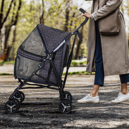 MoNiBloom 4 Wheels Pet Stroller, Easy-Fold Umbrella Shaped Dog Cat Jogger Stroller w/Storage Bag &