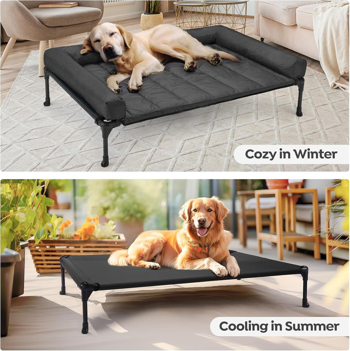 Veehoo Cooling Elevated Dog Bed Add Removable Waterproof Bolster Cushion Mat, Raised Pet Cot with