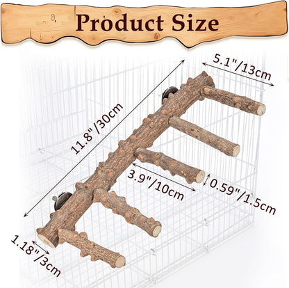 Mogoko Bird Ladder Perch for Cage, Natural Wood Bird Parrot Perch Stand Parrot Perch Bridge