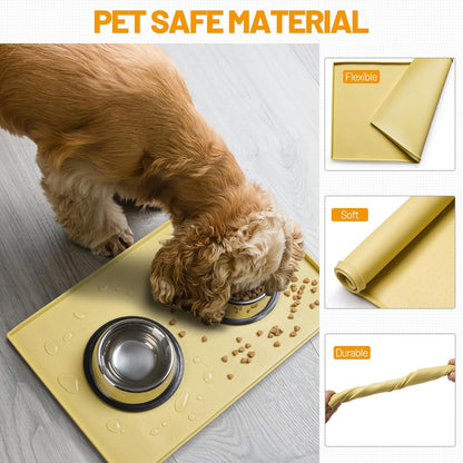 Hubulk Dog Feeding Mat,100% Waterproof Food Grade Silicone Pet Food and Water Bowl