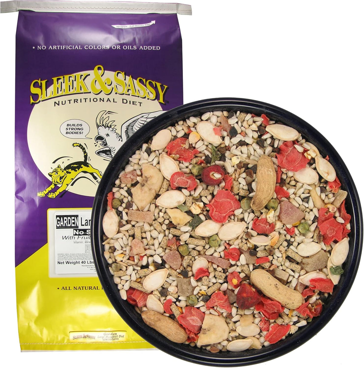 SLEEK & SASSY Garden Large Hookbill No Sunflower Parrot Food for Large Conures, Amazons, African