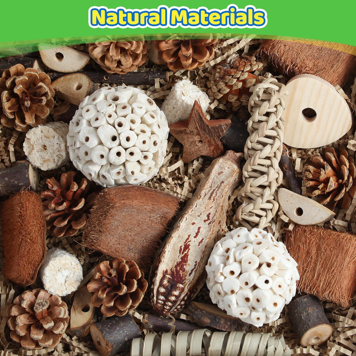 Kyouki Bird Toys Parrot Natural Bird Foraging Box Foot Toys for Parakeets,Cockatiels,Conures,Love