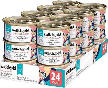 Solid Gold Wet Cat Food Shreds in Gravy - Healthy Canned Cat Food Made w/Real Chicken & Mackerel
