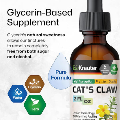 BIO KRAUTER Cats Claw Tincture - Vegan Cat's Claw Supplement - Immune Support - Alcohol & Sugar