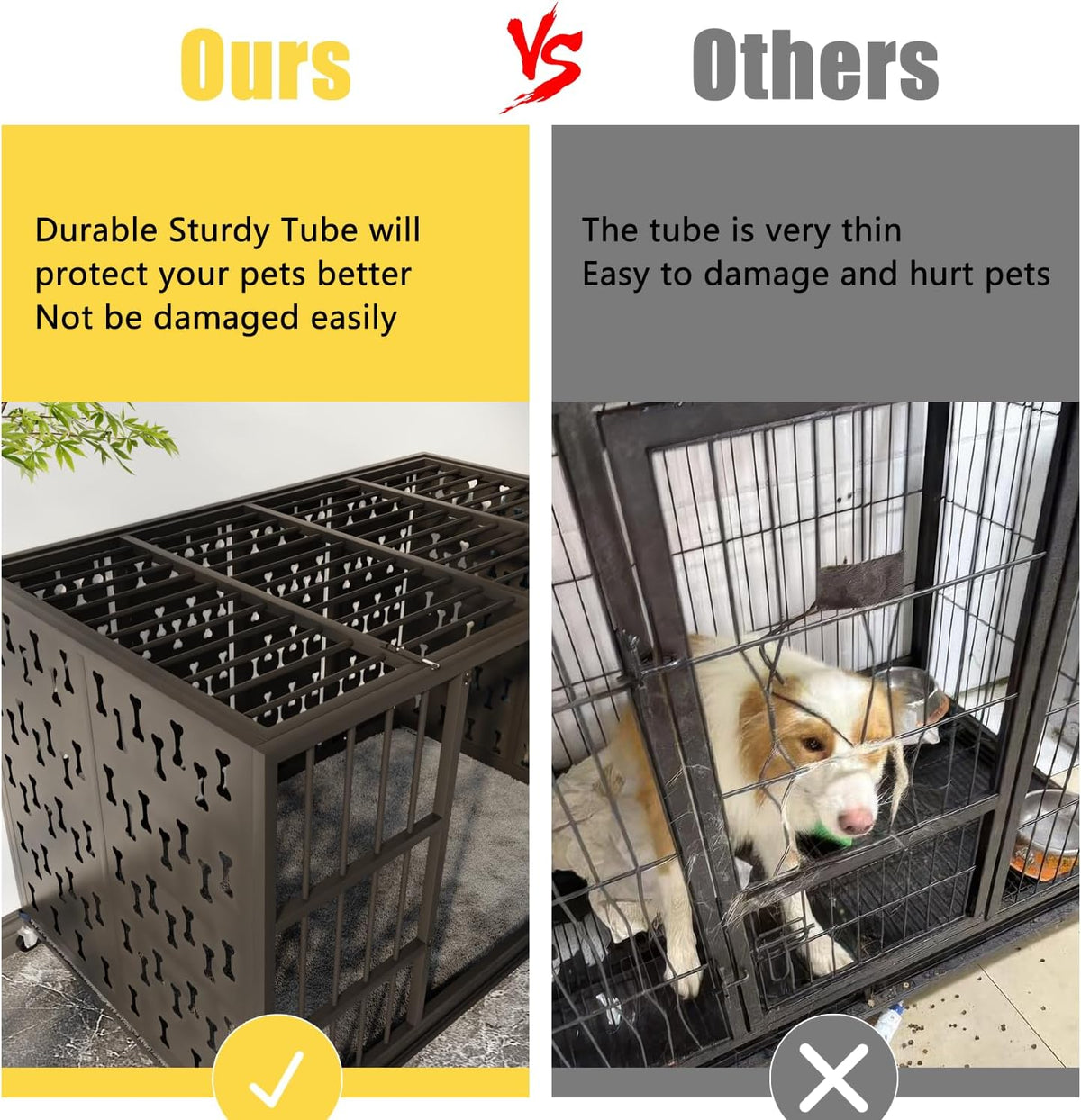 LEMBERI 48/42 inch Indestructible Heavy Duty Dog Crate with Cushion, High Anxiety Extra Large Dog