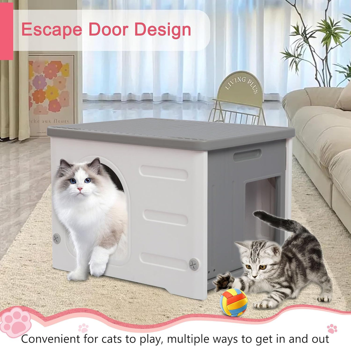 Rockever Plastic Cat House Outdoor with Escape Door, Waterproof Feral Cat House Outdoor Indoor