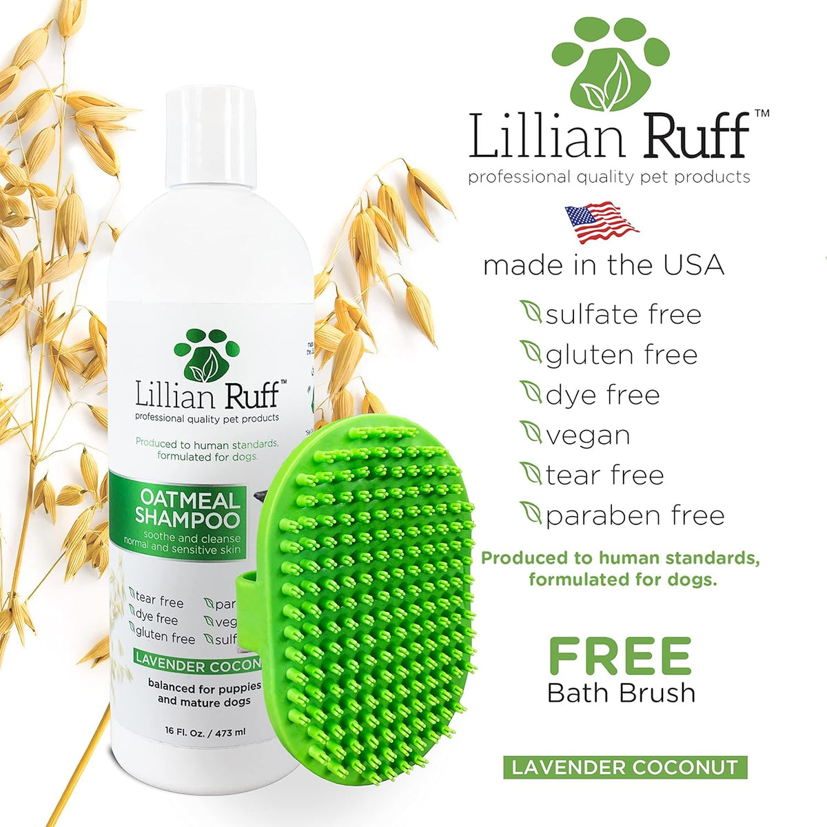 Lillian Ruff Calming Oatmeal Pet Shampoo for Dry Skin & Itch Relief with Aloe & Hydrating Essential