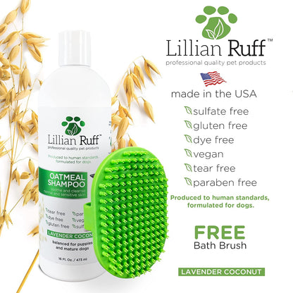 Lillian Ruff Calming Oatmeal Pet Shampoo for Dry Skin & Itch Relief with Aloe & Hydrating Essential