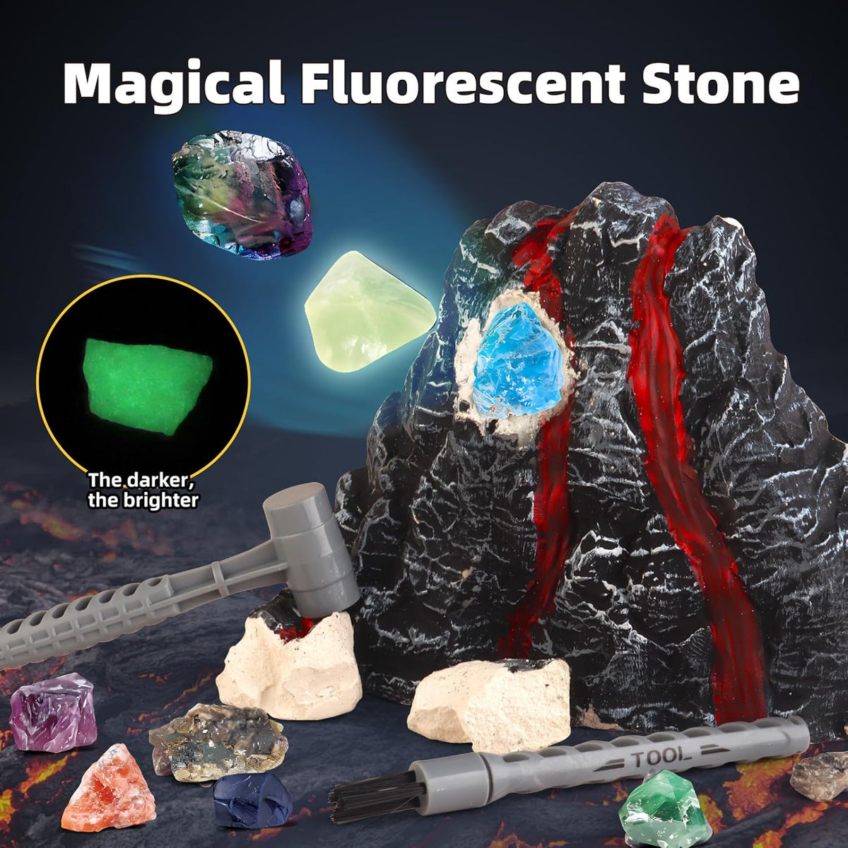Volcano Dig Kit - 10 Rocks Excavation Kit, Gemstone Rocks for Kids, Fossil Volcano Toys Dig Kits