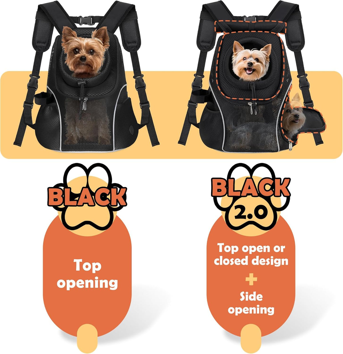 WOYYHO Pet Dog Carrier Backpack with Top and Side Windows, Small Dog Front Backpack Ventilated Mesh