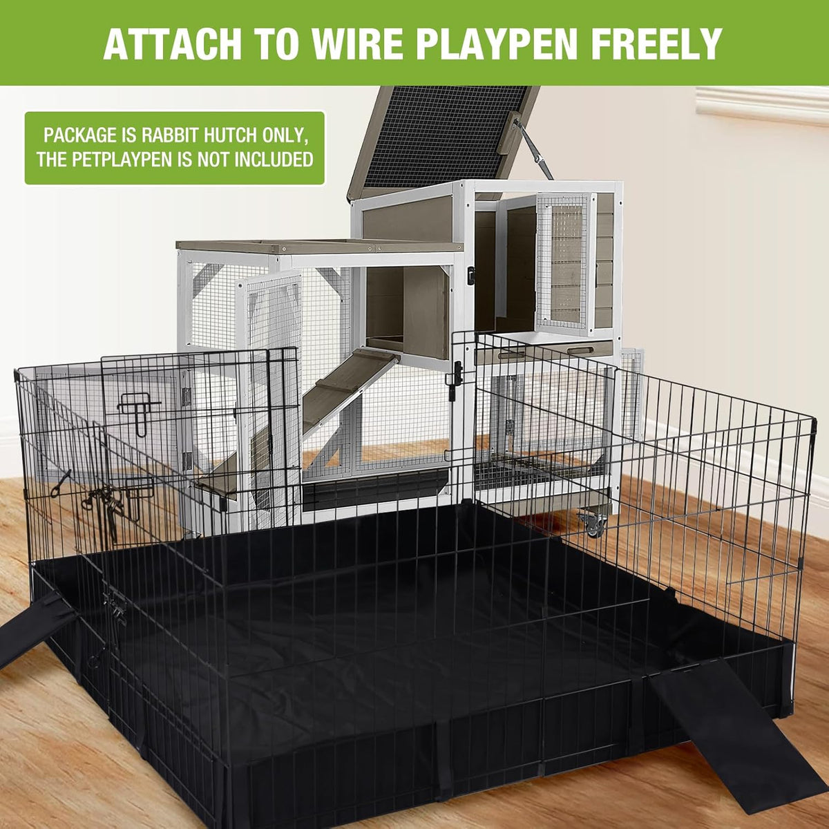 GUTINNEEN Rabbit Hutch Indoor Mobile Bunny Cage with Run Wooden 2 Story Guinea Pig Cage Outdoor for