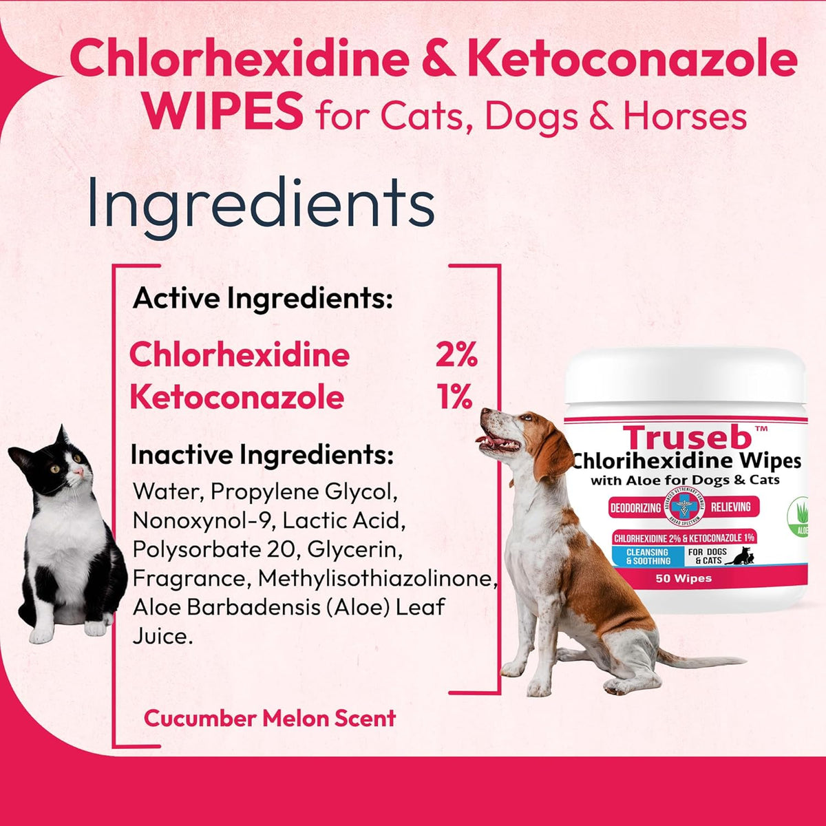 Truseb Topical for Dogs, Cats and Horses - with Aloe for Cleansing (Ketoconazole & Chlorhexidine