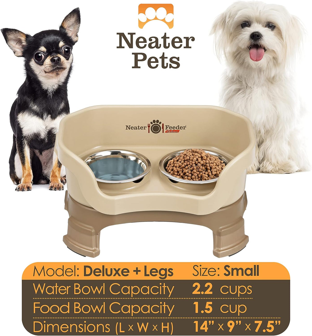 Neater Feeder Deluxe Mess Proof Dog Bowls Elevated for Small Breeds – Made in USA – No Spill Raised