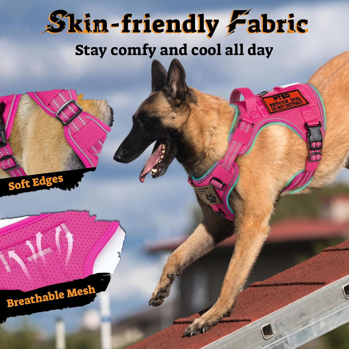 rabbitgoo Dog Harness Small Sized No Pull, Tactical Service Pet Vest with Molle and Control Handle
