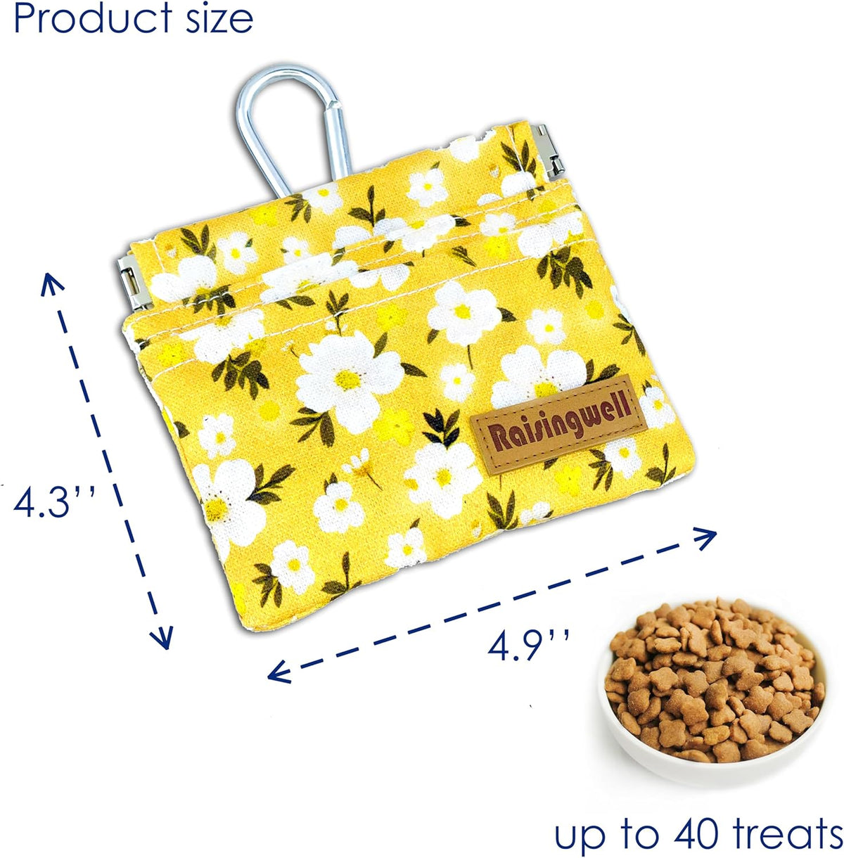 Dog Treat Pouch, Pocket Sized Pet Training Pouch, Cotton Fabric, Hand Free Yellow Flower Dog