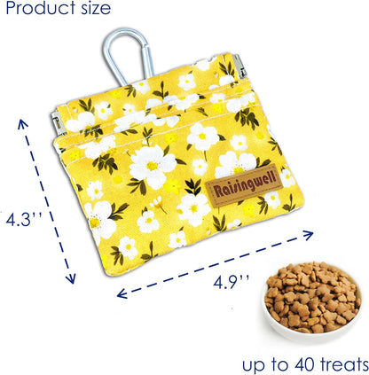 Dog Treat Pouch, Pocket Sized Pet Training Pouch, Cotton Fabric, Hand Free Yellow Flower Dog