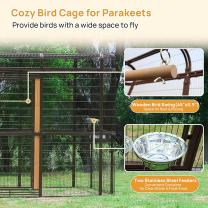 Large Bird Cage for Parakeets Outdoor Bird Aviary Parrot Cage with Perch, Walk-in Heavy Duty