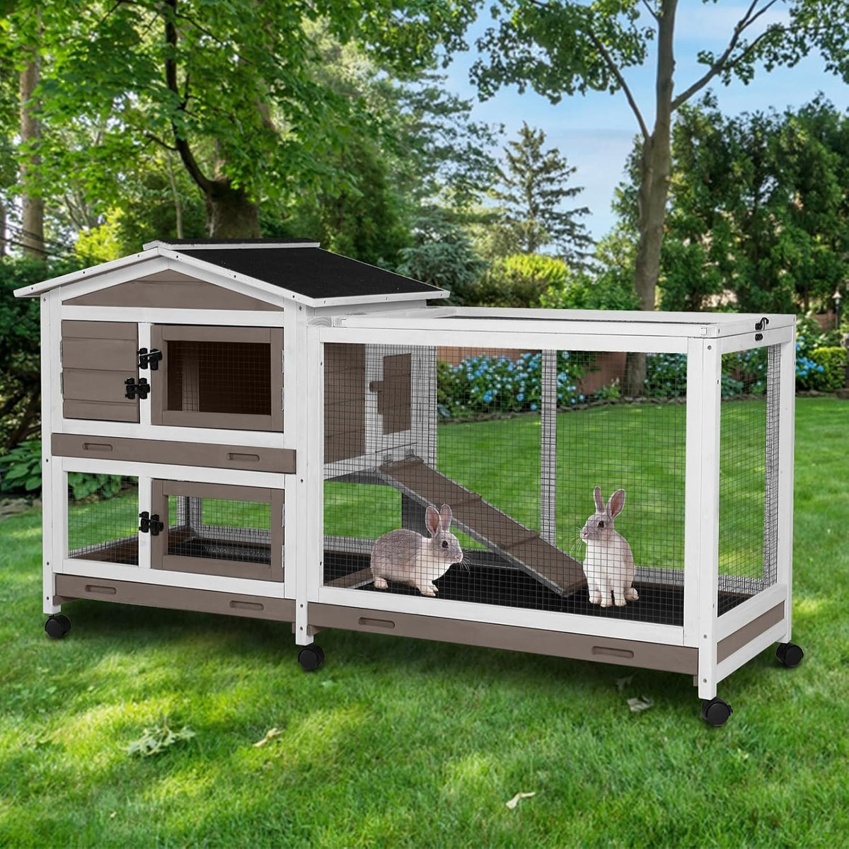 Aivituvin Rabbit Hutch Rabbit Cage Indoor with Casters Bunny Cage Outdoor for Small Animals with