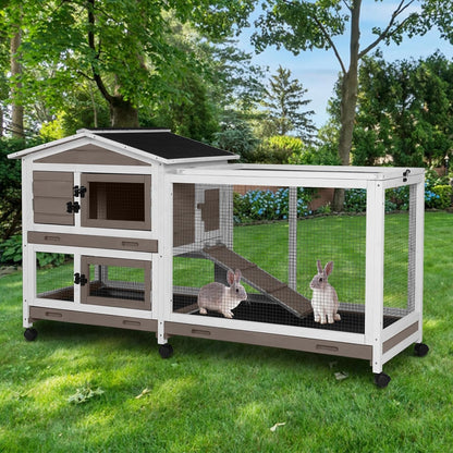 Aivituvin Rabbit Hutch Rabbit Cage Indoor with Casters Bunny Cage Outdoor for Small Animals with