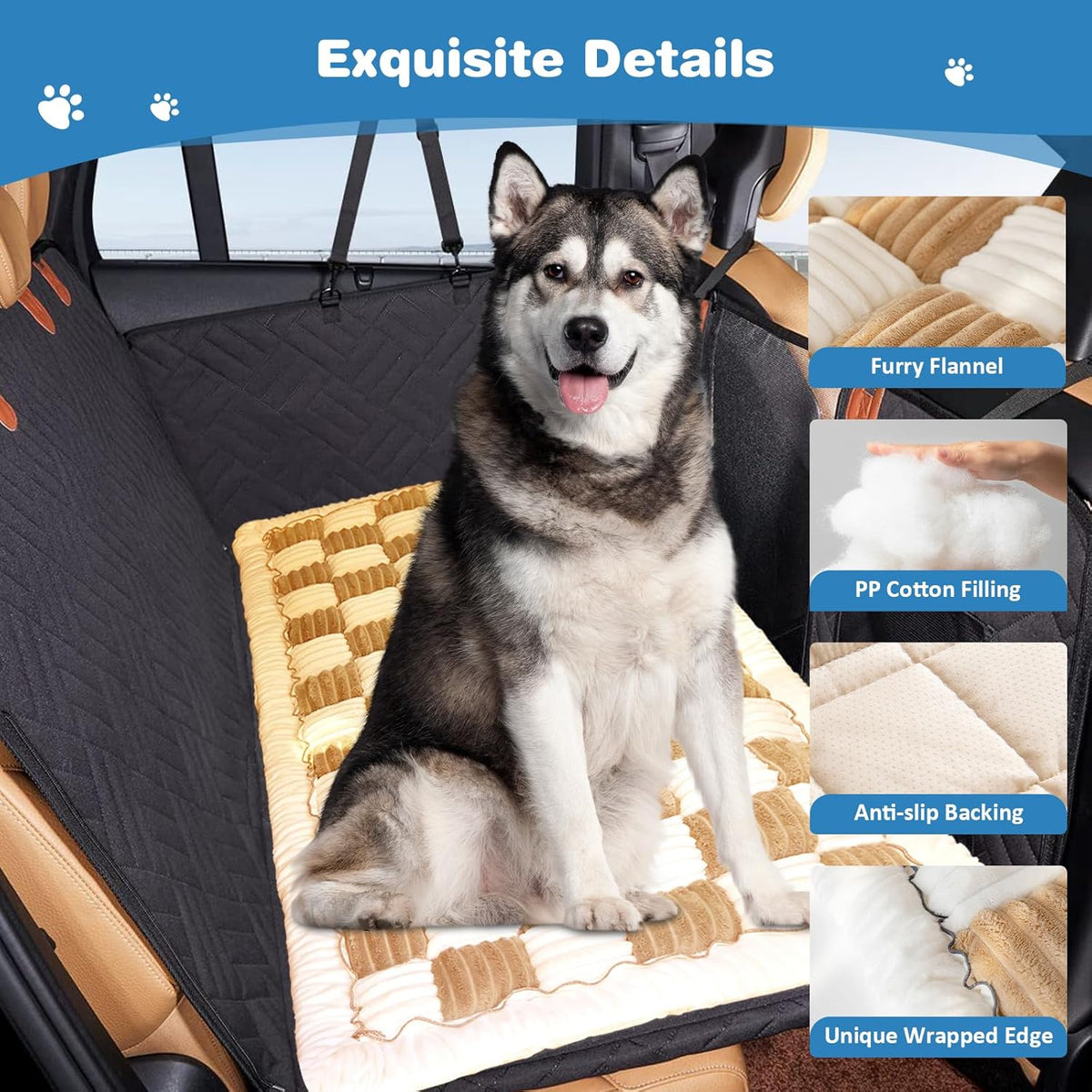 VClife Khaki Plaid Dog Car Bed Mat, Non-Slip Backseat Extender Pet Blanket, Washable Dog Bed Mat