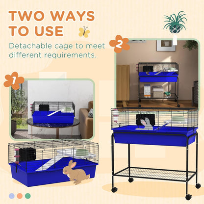 PawHut Two-Story Small Animal Cage Removable from Stand, Guinea Pig Cage with Shelf & Wheels, Pet