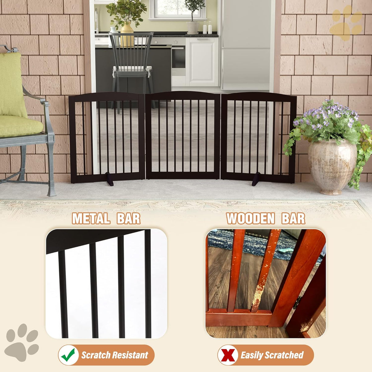 Freestanding Pet Gate for Dogs, Foldable Wooden Dog Gate for House, Indoor Dog Gate for Doorways