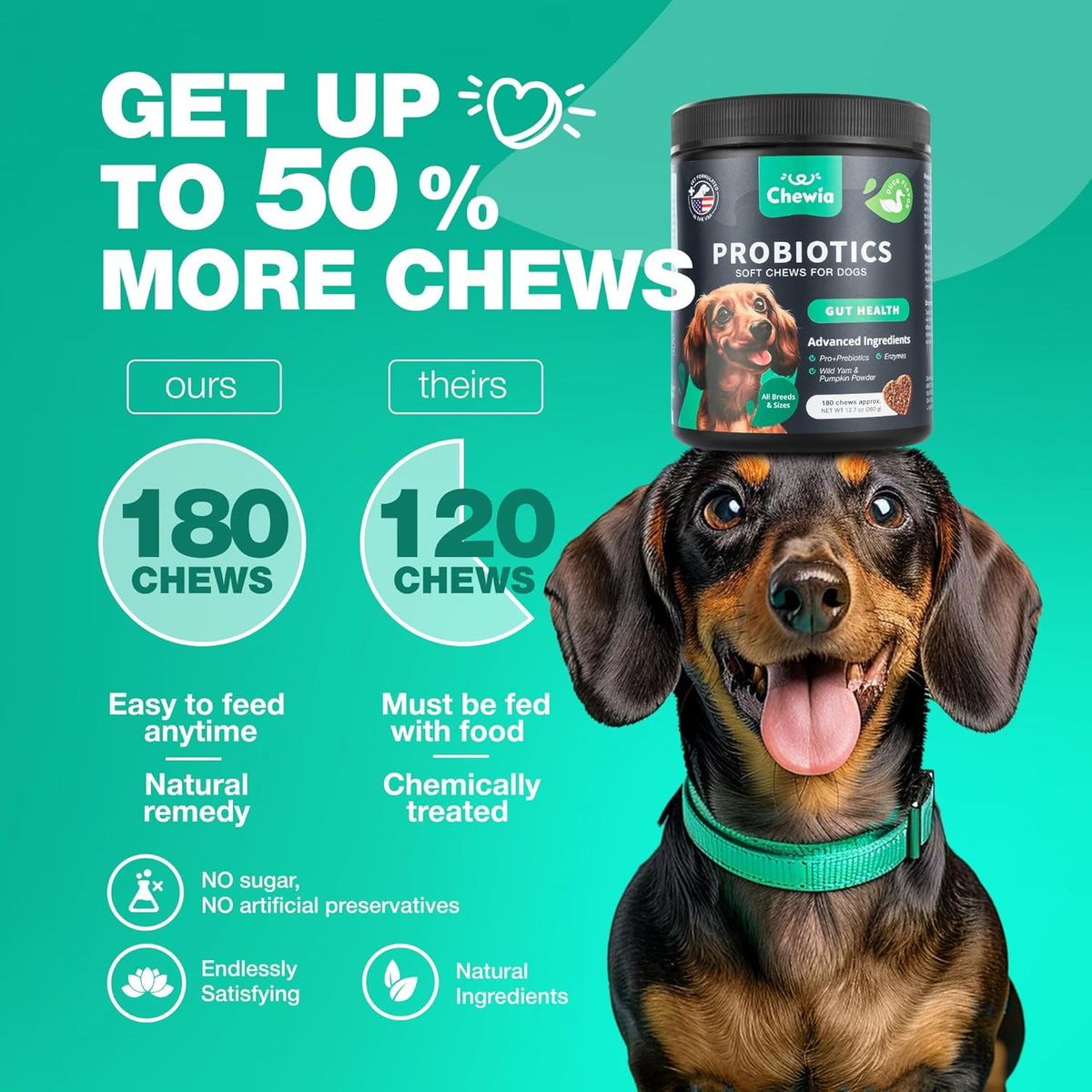 Probiotics for Dogs Gut Health, Digestion, Immunity, Yeast Balance, Itchy Skin, Allergies Support