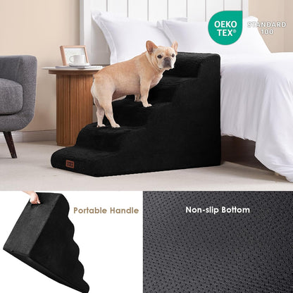 EHEYCIGA Curved Dog Stairs Ramp for High Beds, 5-Step Extra Wide Dog Steps for Small Dogs and Cats