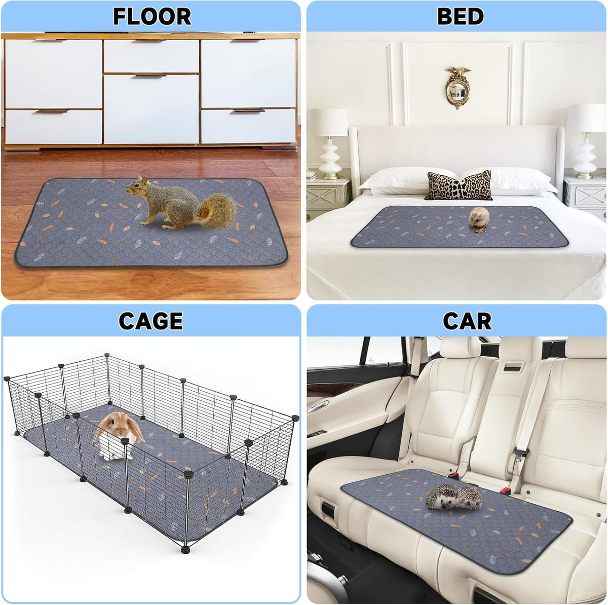 Sunheir 2 Pack Washable Guinea Pig Pee Pads, 24" x 48" Waterproof Reusable Guinea Pig Cage Liners