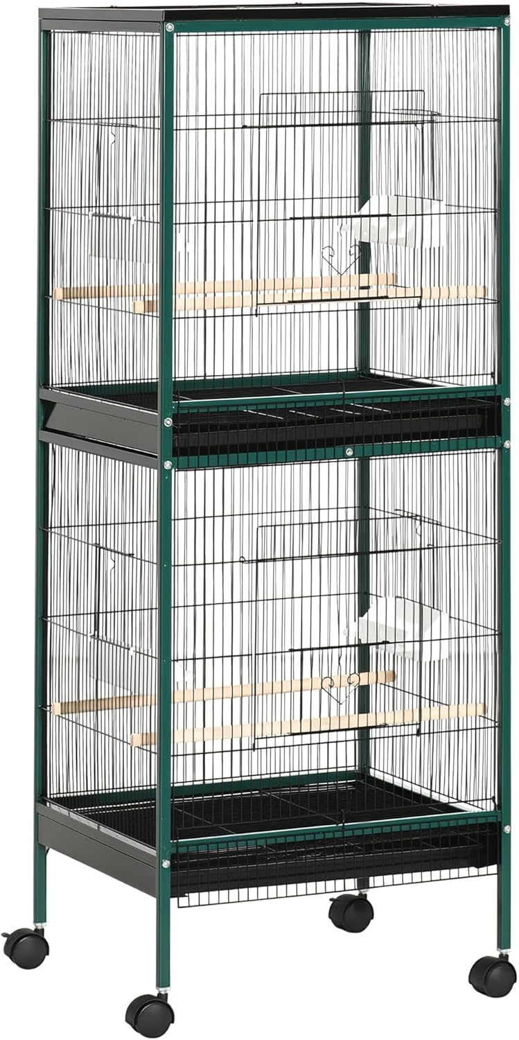PawHut Large Bird Cage with 1.7 ft. Width for Wingspan, Bird Aviary Indoor with Multi-Door Design