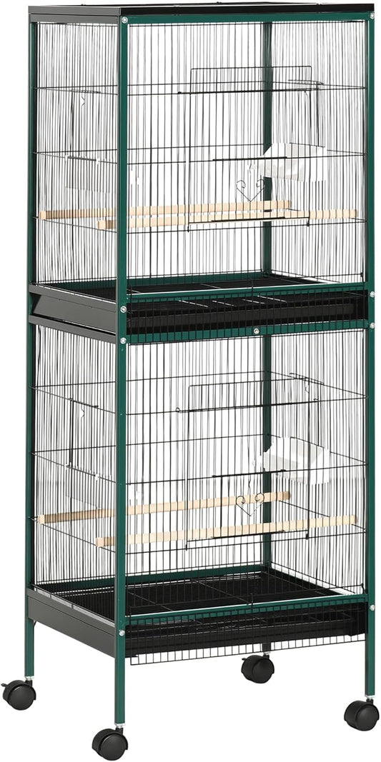 PawHut Large Bird Cage with 1.7 ft. Width for Wingspan, Bird Aviary Indoor with Multi-Door Design