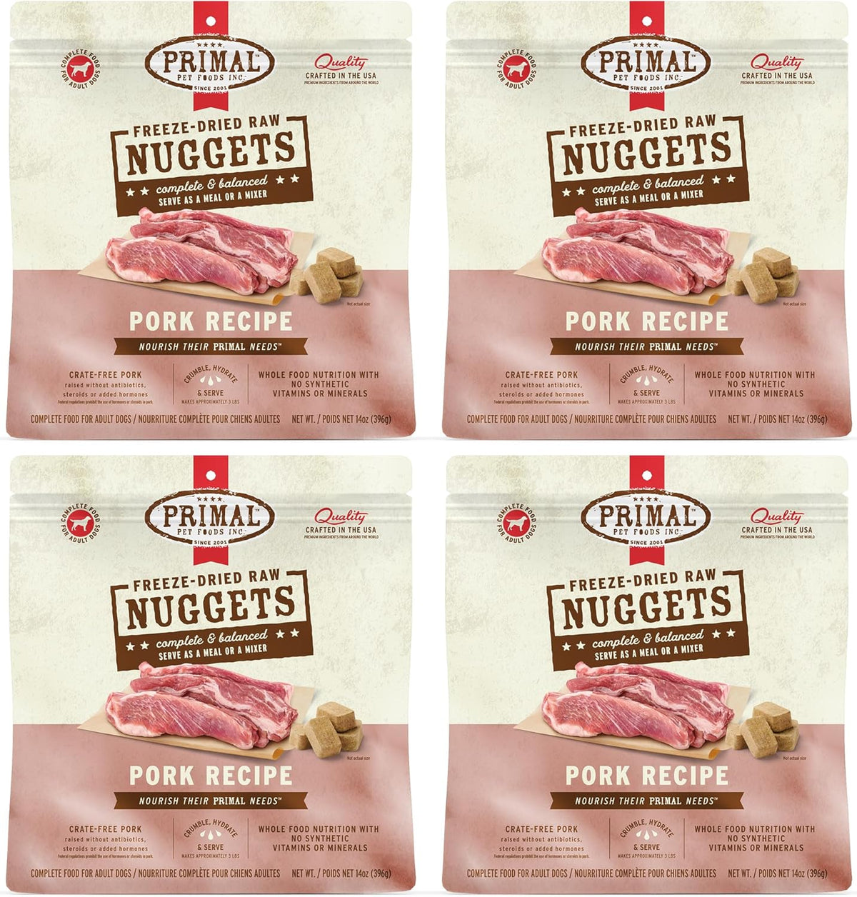 Primal Freeze Dried Raw Dog Food Nuggets, Pork, Complete & Balanced Meal, Also Use as Topper or