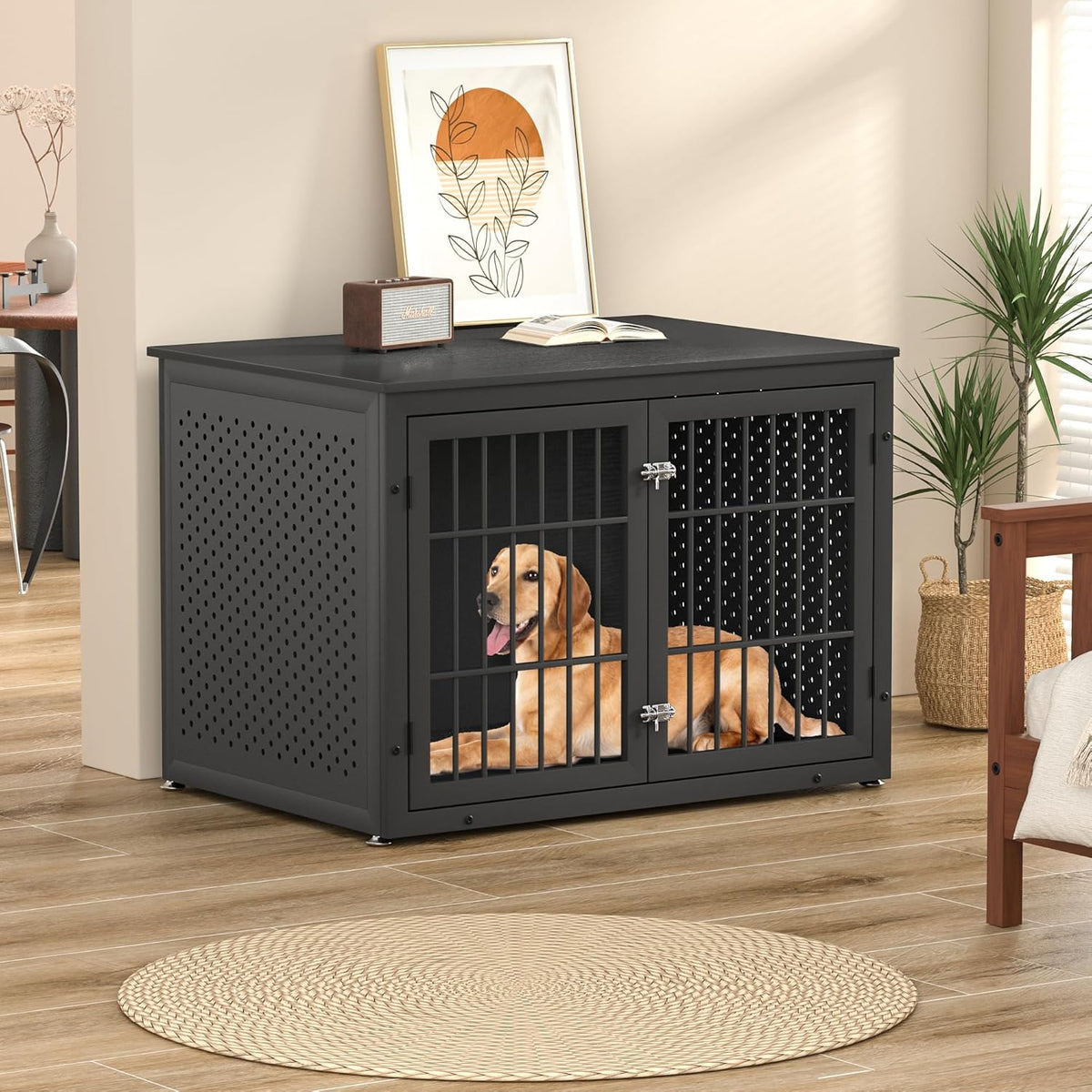 42" Heavy Duty Dog Crate Furniture for Large and Medium Dogs, Enclosed Design Wooden Metal Kennel