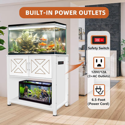 40 Gallon Tank Stand with Cabinet and Power Outlets, Heavy Duty Metal Aquarium Stand for 40-50