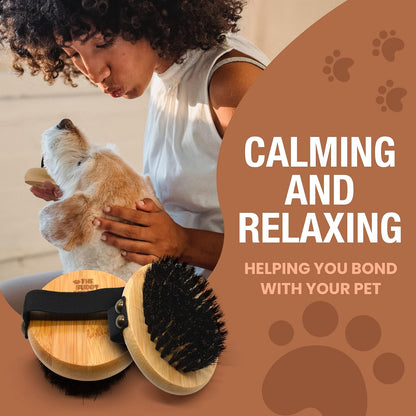 The Buddy System Pet Close Brush, Soft Touch Oval Palm Brush - Bamboo Massage Handheld with Soft