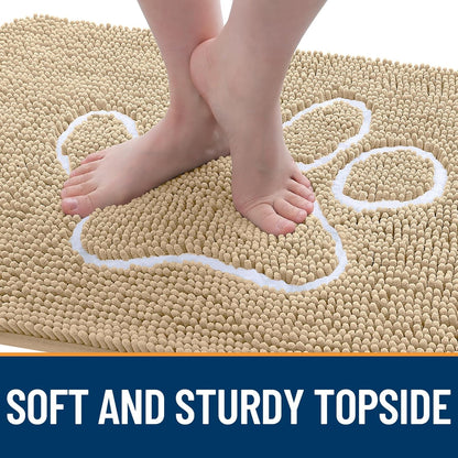 OLANLY Door Mat for Muddy Dog Paws 59x35, Ultra Absorbent Chenille Mud Doormat with Paw Print