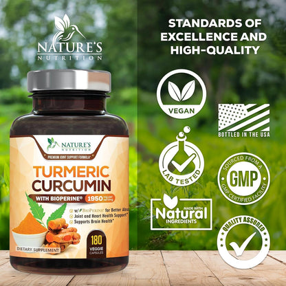 Turmeric Curcumin Supplement 1950mg - 95% Curcuminoids with Organic Turmeric & BioPerine Black