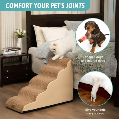 Dog Stairs for High Bed 22.6" H, Small Dog Step for Puppy, Older or Cat, Curved Ramp for Car