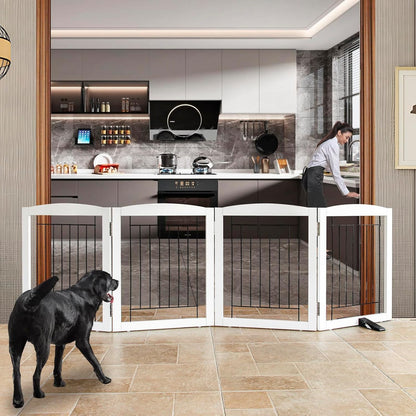 ZJSF Freestanding Dog Fence Indoor, Foldable Dog Gate for Doorways, Stairs or Hallways, Sturdy Wood