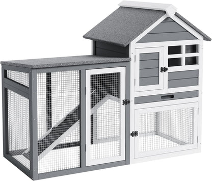 Rabbit Hutch 2-Tier, Small Wooden Chicken Coop for Outdoor Use - Weatherproof Small Animal Hutch