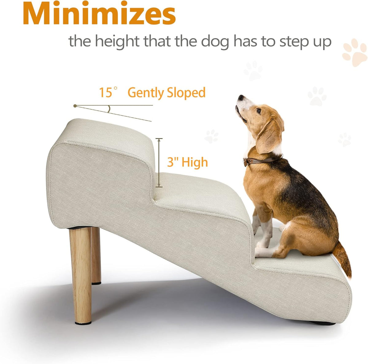 Senneny Imitation Linen Faux Leather Dog Stairs, for Pets up to 150 lbs, Waterproof, Scratch